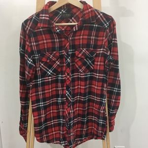 Blue, Red, and White Plaid Flannel Shirt